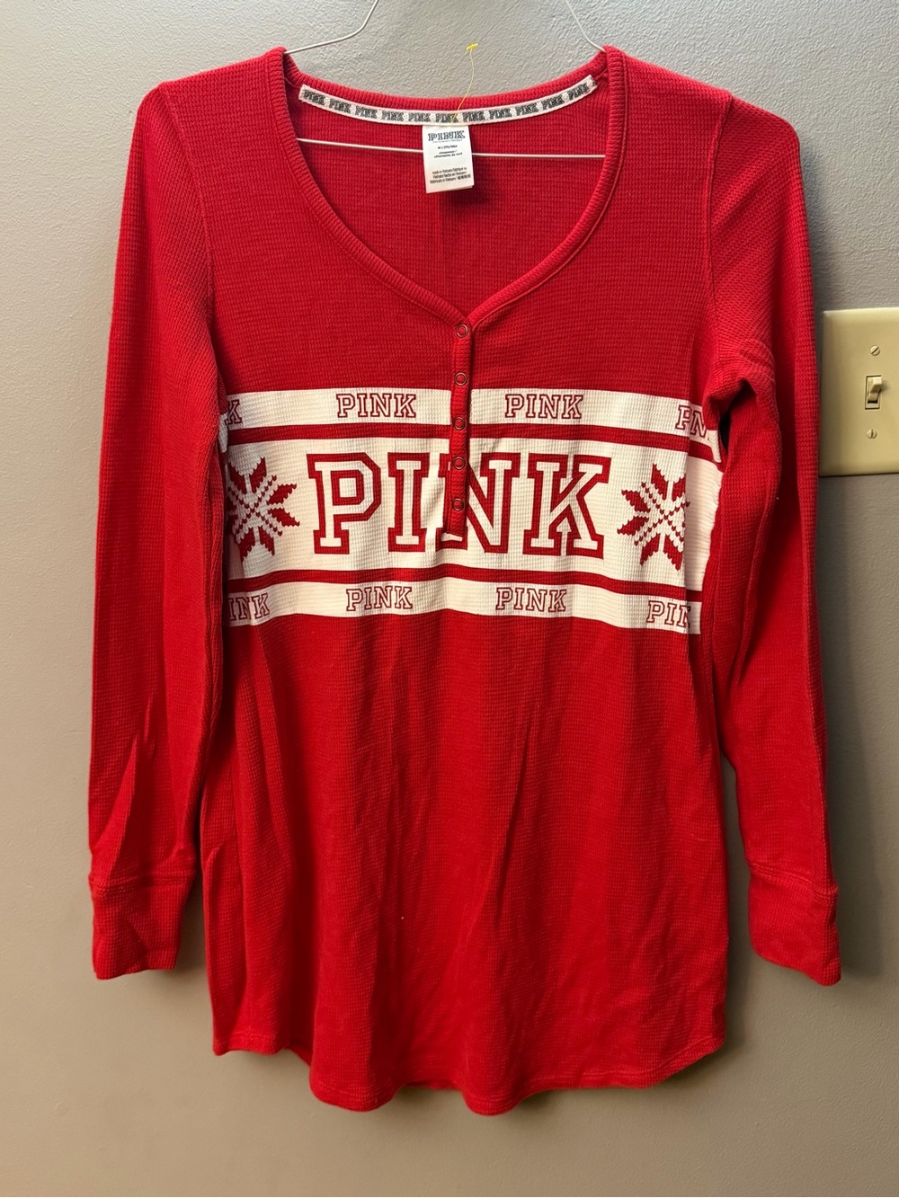 Victoria’s Secret Pink Holiday Fair Isle Long sleeve thermal henley nightgown